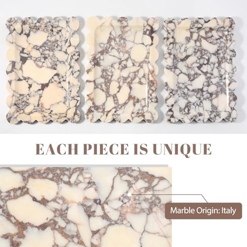 Koville Luxury Calacatta Viola Marble Tray, 11"x8" Scalloped Marble Vanity Tray for Countertop Bathroom Kitchen Dresser, Natural Stone Tray for Jewelry Perfume Home Decor, Decorative Catchall Tray - Image 4