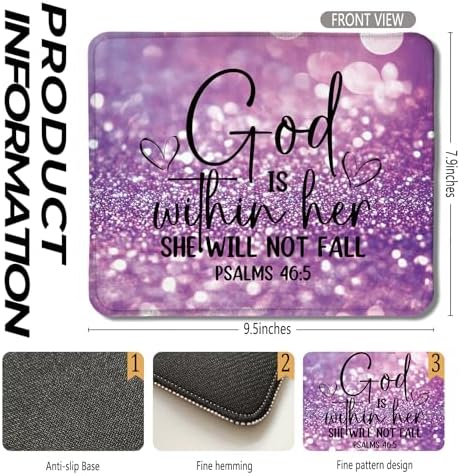 Purple Christian Mouse Pad, God is Within Her She Will Not Fall Bible Verse Mouse Pad for Wireless Mouse Computers Laptop Desk Accessories, Christian Gifts for Women, 9.5x7.9 Inch - Image 2