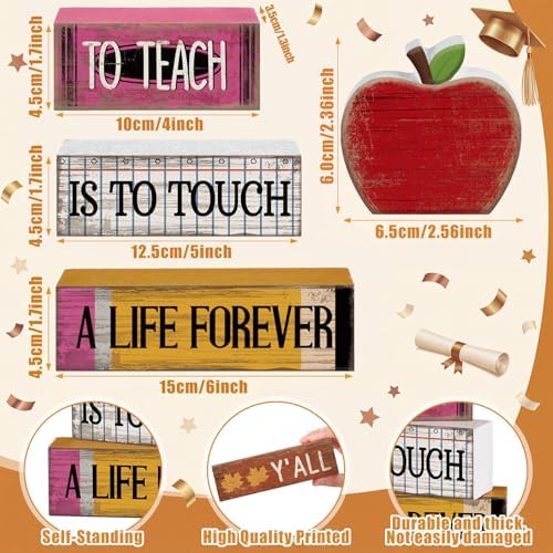 Moucuny 4 Pcs Back to School Table Decorations Retro Red Wooden Apple Decor - Image 2