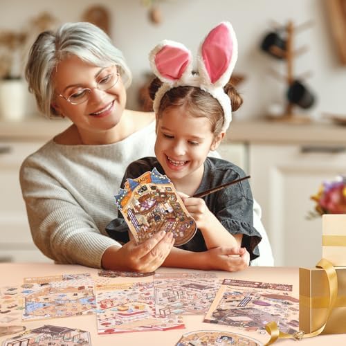 Girls 3D Miniature Scene Stickers, 4 Sets World Travel DIY House Stickers for Museun, Hotel, Magic House, Drive-In Restaurant, Cute 3D Cartoon Sticker Scenes for Adult Kids Relief Stress Pass The Time - Image 5