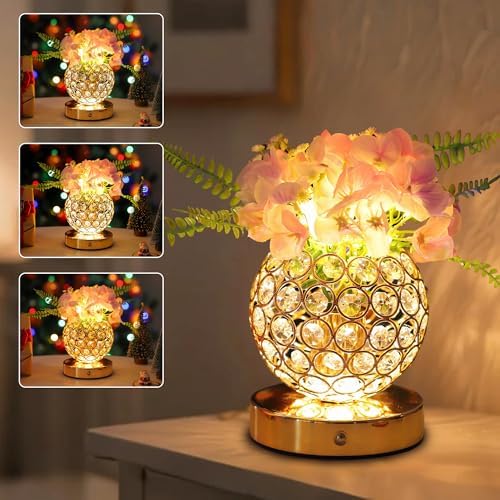 Pink Artificial Hydrangea Flower Lamp, 3 Color Dimmable Touch Control Night Light, Christmas Birthday Gifts for Women, Artificial Hydrangea Flower Table Lamp Decor for Bedroom Bar Coffee Shop Wedding by Hibeauti