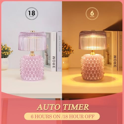 Small Battery Operated Lamp with Timer, Pearl, Purple - Image 3