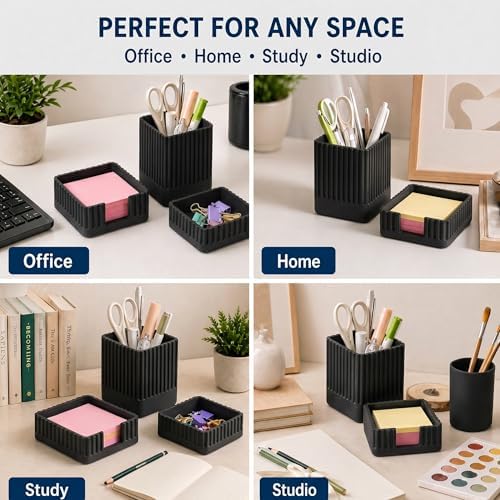 Black Desk Organizer Accessories Set, with Pen, Clip and Sticky Note Holder - Image 6