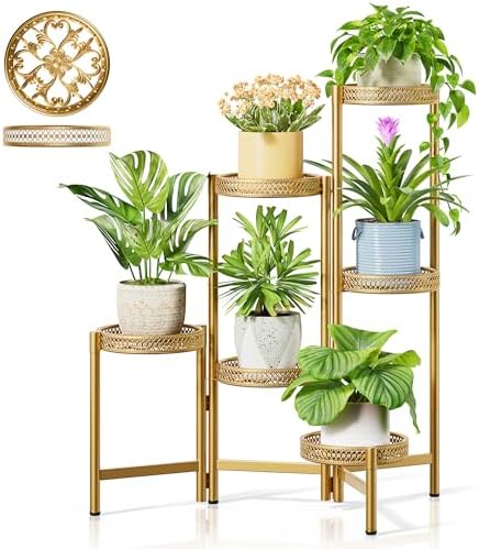 6 Tiered Plant Stand Indoor for Multiple Large Planter, Tall Heavy Duty Adjustable Folding Rack with Rustproof 7.9 Inch Wide Tray, Plant Shelf for Corner Living Room - GoldWave by Unknown