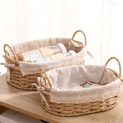 GIB Small Wicker Woven Storage Baskets for Organizing with Handle and Liner by GIBCleaningtool