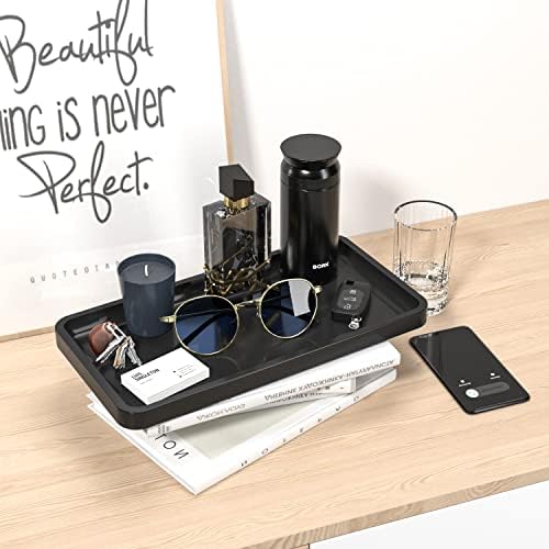 Bathroom Vanity Tray for Countertop - Bamboo Organizer Tray for Dresser Tops, Toilet, Perfume Small Decorative Tray Wood Tray for Home Decoration 11.81” L x 6.1” W x 0.79” H Black - Image 4