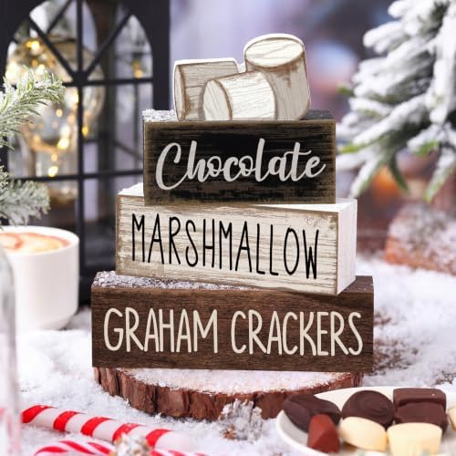 Moucuny 4 Pcs Wooden Block Signs Farmhouse Table Tiered Tray Smores Theme - Image 2