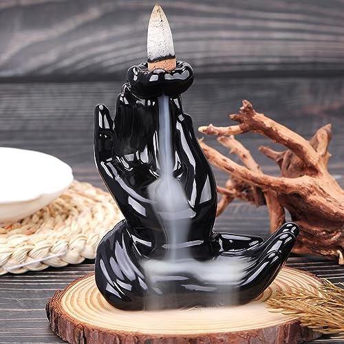 Buddha Hand Backflow Incense Burner Smoke Waterfall Incense Burner Ceramic Buddha Incense Holder Incense Cone Burner for Yoga Meditation and Home Decor - Image 3