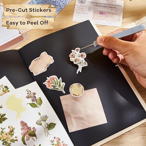440PCS Vintage Scrapbook Supplies Kit – 360 Sheets Decorative Papers & 80Pcs Aesthetic Botanical Stickers, Retro Ephemera Pack for Journaling, Planners, DIY Collage - Image 6