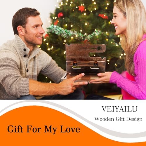 VEIYAILU Gifts for Men Boyfriend Dad Husband Him Wood Phone Docking Station Nightstand Organizer for Men (Walnut) - Image 5