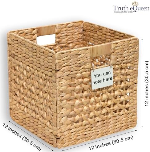 Water Hyacinth Storage Baskets Set of 2, 12x12x12 Wicker Cube Storage Bins for Shelves, Woven Cube Organizer for Closet Nursery, Rattan Basket Set, Canastas Para Organizar, Handwoven - Image 2