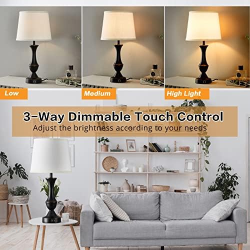 Touch Table Lamps Set of 2, 22" Tall Bedside Lamps with USB C+A Ports - Image 3