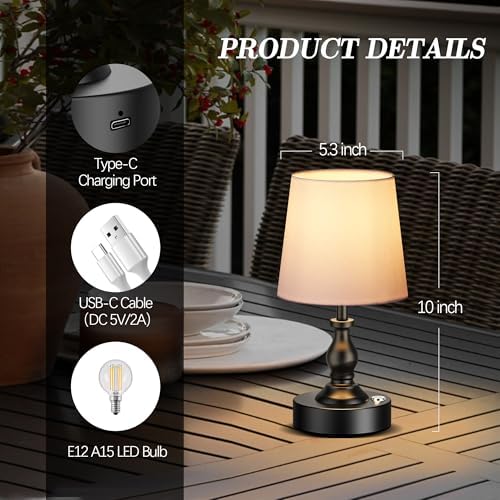 PARTPHONER Mini Cordless LED Table Lamp, 5200mAh Rechargeable Battery Operated Lamp, 3-Level Brightness, Touch Dimmable Desk Lamp, Bedside Night Light for Patio Camping Restaurant Home, Matte Black - Image 5