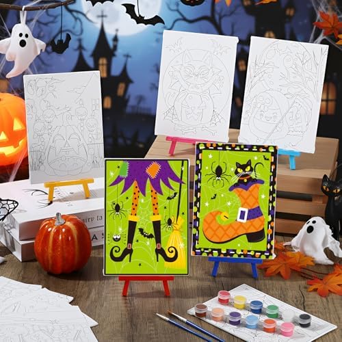 Blosssound 10 Set Halloween Pre Printed Canvas for Painting 5x7", Witch - Image 3