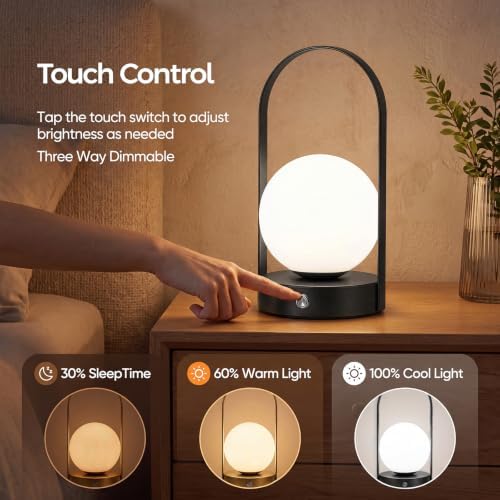 Senzoy Globe Table Lamp, Portable Mini LED Night Light, Black - Image 3