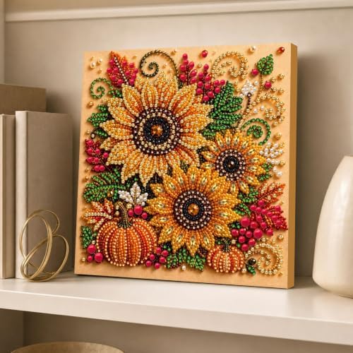 DIY Pearl Painting Kit for Adults, Autumn Sunflowers Fall Art with Wood Frame, 20x20cm Self-Adhesive Pearl Diamond Craft, Autumn Wall Decor Gift for Women, Beginners Relaxing Hobby Kit - Image 3