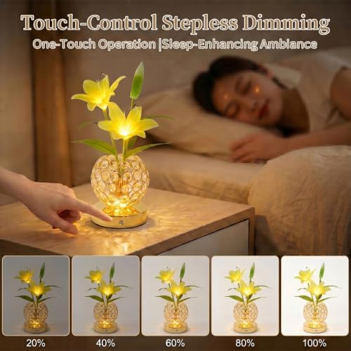 Stargazer Lily Crystal Table Lamp, Rechargeable Touch Flowers Lamp - Image 4