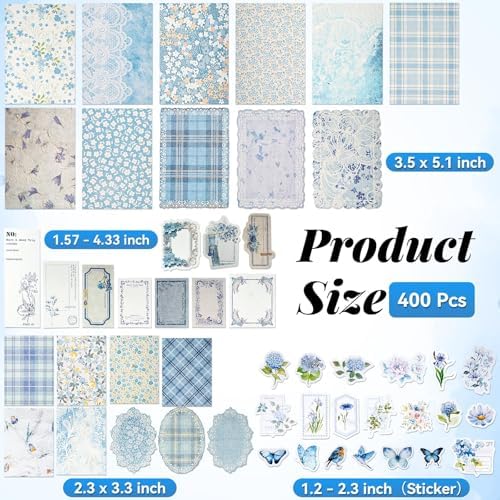 LIGHOON 400 Pcs Vintage Floral Scrapbook Paper, Floral Journaling Stickers Kit, 4 Pack Junk Journal Supplies for Bullet Journaling DIY Retro Crafts Planner Card Notebook Album - Image 2