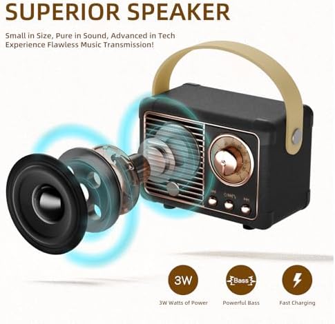 Bluetooth Speaker Retro Vintage Decor Wireless Speaker for Men Gifts Black - Image 5