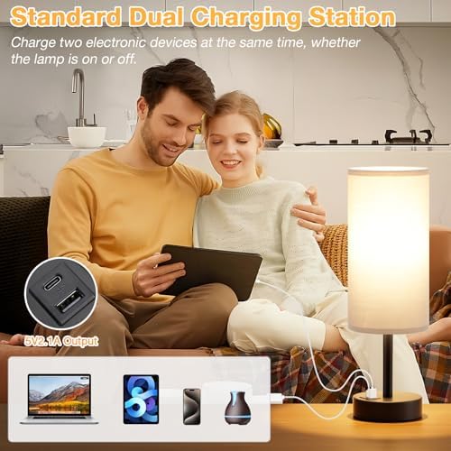 Dicoool Bedside Table Lamp for Bedroom - 3-Way Dimmable Touch Lamp, USB A+C - Image 4