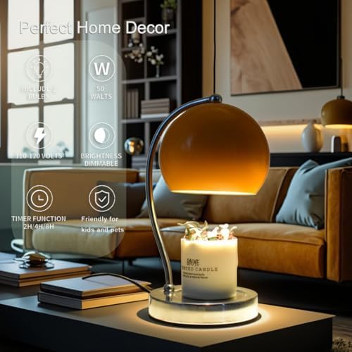 Wide Base Candle Warmer Lamp, Timer & Dimmer (Orange) - Image 2