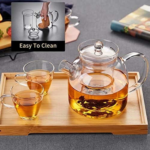 Glass Teapot,1000ml/34oz Borosilicate Glass Teapot with Removable Infuser, Stovetop Safe Tea Kettle,Blooming and Loose Leaf Tea Maker - Image 5