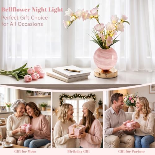 Pink Bellflower Flower Lamp, Rechargeable Cordless LED Floral Table Lamp - Image 7