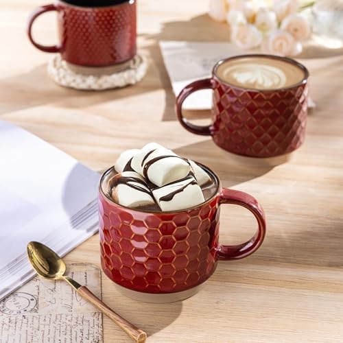 GBhome 12 OZ Stackable Coffee Mugs Set of 4, Ceramic Coffee Cups Set - Image 3