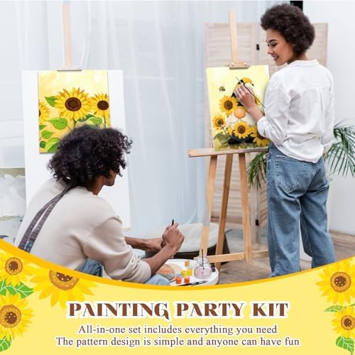 Humyoun 8 Sets 8" x 10" Sunflower Pre Drawn Canvas to Paint for Sip and Paint Party Sunflower Predrawn Coloring Set Pre Sketched Canvas Boards with Paints and Brushes for Adult - Image 4