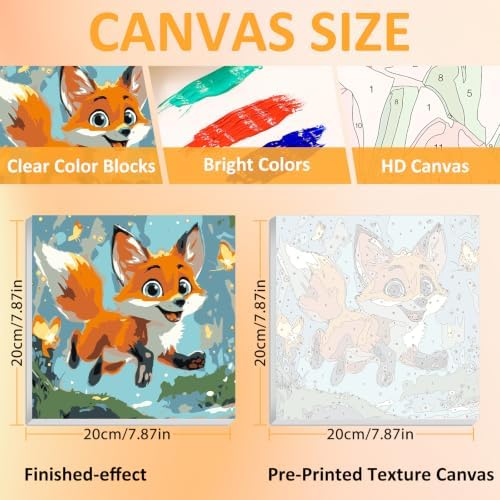 Mandun Fox Paint by Numbers Kit for Kids, 8x8 inch - Image 3