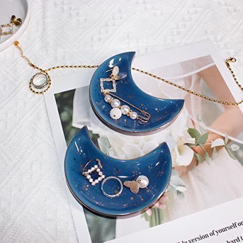 Soddeph Small Moon Ceramic Jewelry Tray, Decorative Trinket Dish, Ring Holder Plate, Modern Accent Tray for Bathroom, Nightstand, Entryway Table, Vanity (2, Blue) - Image 3