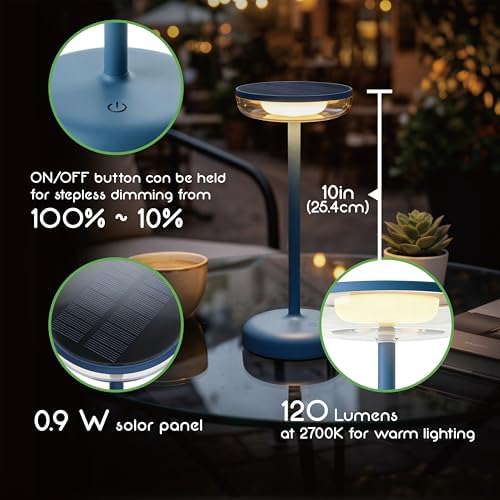 Cocktail Style Solar Table Lamp, USB-C, Dimmable, Blue, 1pk - Image 3