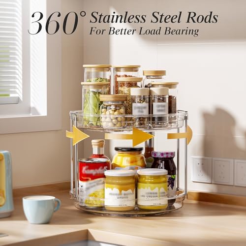 LAMU 4 Pack 10.6'' 2-Tier Lazy Susan Turntable Organizer Rotating Spice Rack Organization for Cabinet, Kitchen, Pantry, Countertop, Bathroom, Vanity, Makeup Organizer, Clear - Image 2