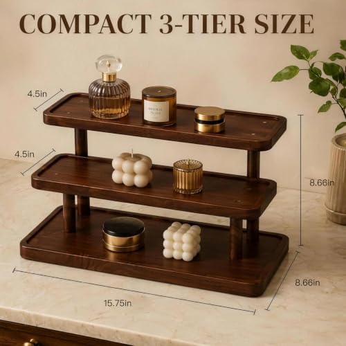 3-Tier Wooden Makeup Organizer, Perfume Stand Organizer with Raised Edge Tray, Multi Layer Wooden Display Storage Stand for Vanity Table Home Decor - Image 2