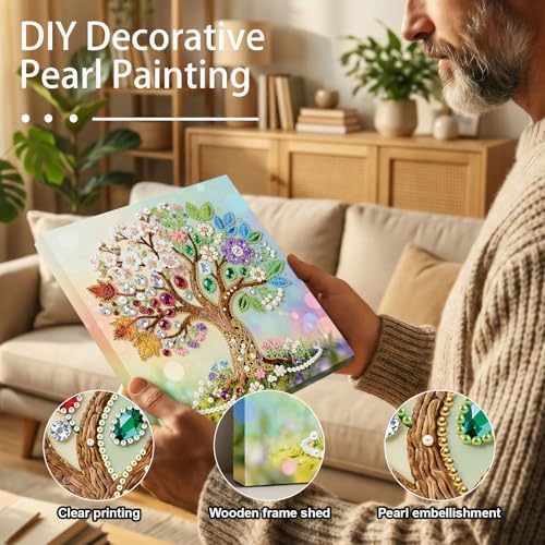 Xylzzuit Pearl Painting Kit with Frame All Inclusive 9.84x9.84IN DIY Gemstone Diamond Art Craft Supplies for Adults Beginners Craft Lovers Living Room Wall Desktop Decor Gift (Tree of Life) - Image 7