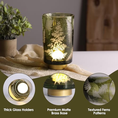 Eywamage Large Battery Operated Glass Table Lamp, Boho Green Ferns Leaves Mood Light with Remote, Cordless Bedside Accent Lamp Room Decor - Image 3