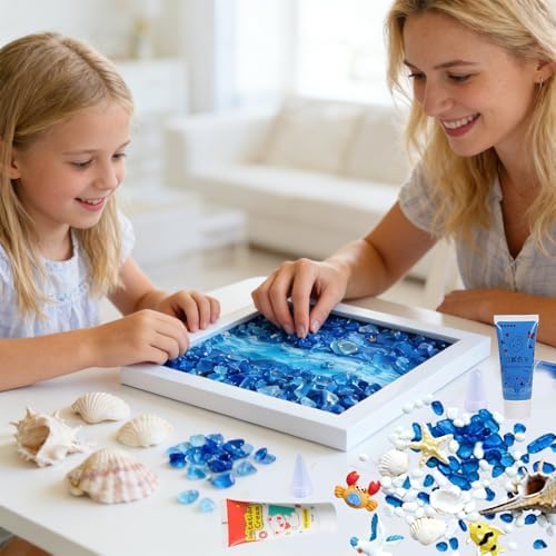 A&H Zier 2 Pack DIY Sea Glass Art Kit White Cream Resin-Beach Frame Making for Adults Ocean Wall Decor Complete Resin Art Kit for Adult & Beginners（6.9x8.9 Inch） - Image 2