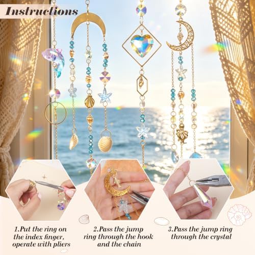 408 Pcs DIY Ocean Suncatchers Kit for Adults – Crystal Suncatchers Rainbow Maker with Genuine Natural Seashells, Art and Crafts for Adults, Hanging Window Decor for Home, Parties & Weddings - Image 5