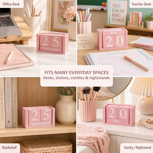 MICKYU Pink Wooden Perpetual Block Calendar - Image 5