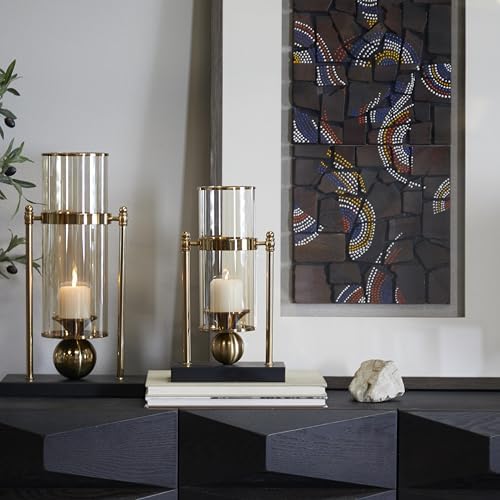 CosmoLiving by Cosmopolitan Metal Pillar Candle Holder with Metal Stand, 8" x 4" x 13", Gold - Image 5