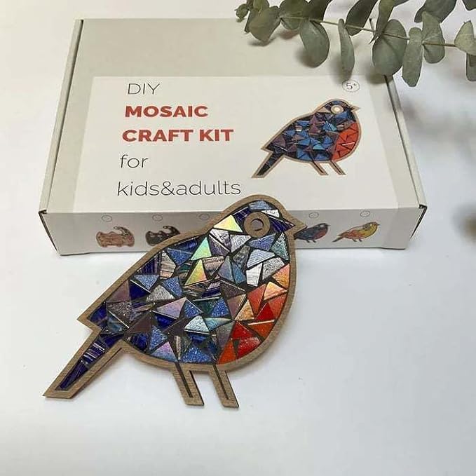 TATREBCRE DIY Mosaic Kit for Adults & Kids – Feather, Bird, Cat & Heart Designs – Christmas Gift Arts and Crafts Kit with Grout & Tools – Easy Mosaic Craft for Beginners (Colorful Bird)