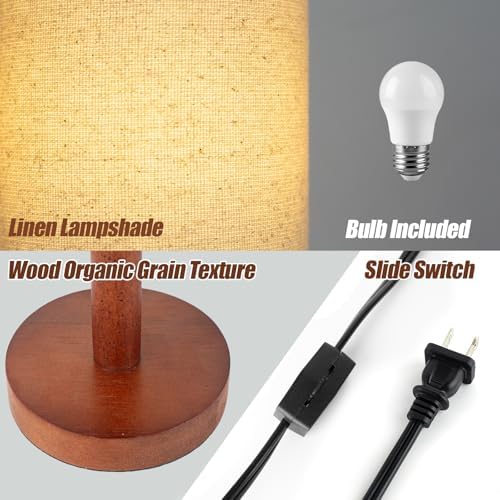 LALISU Small Table Lamp，Nightstand Lamp Wood Base Bedside Lamp Plug in - Image 4