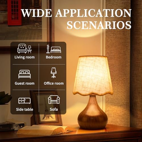Ziqqeelam Wood Grain Small Table Lamp, Farmhouse Bedroom Lamps for Bedside Nightstand, Vintage Small Table Lamps for Small Spaces for Kitchen Counter, Home Office, Living Room, Kids Dorm, Bookshelf - Image 3