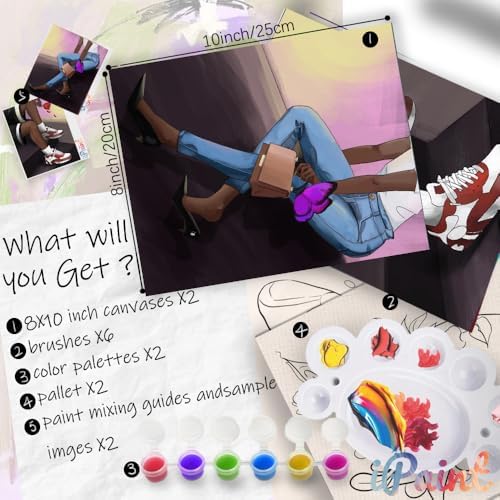 2Pcs Sip and Paint Kit for Adults,Valentines Couple Painting Kit Supplies Canvas, Pre Drawn Canvas to Paint for Date Night for Couples DIY Acrylic Painting Kits Party Favor 8×10 - Image 2