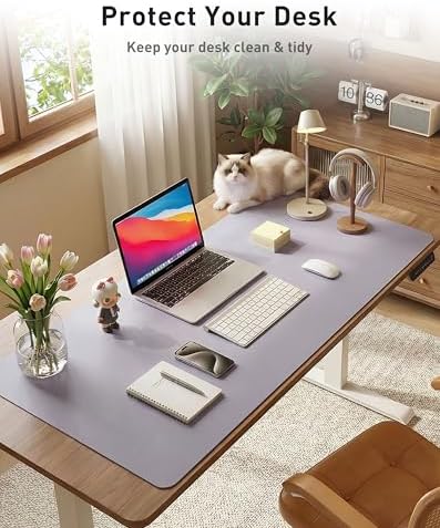 Aothia Faux Leather Desk Mat - Large Mouse Pad, Non-Slip PU Leather Blotter, Waterproof Writing Surface for Office and Home (Lavender, 63" x 17") - Image 3