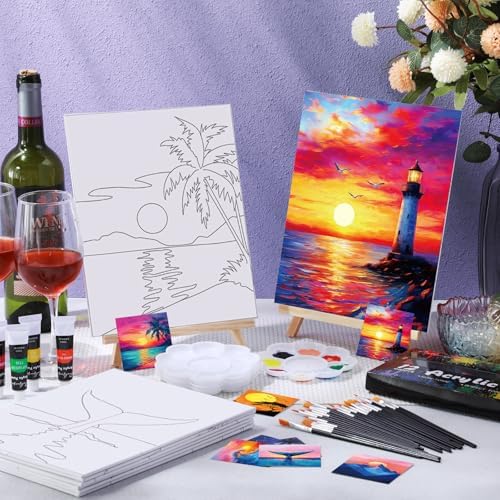 Sherr 24 Pcs Pre Drawn Canvas for Adult, Multiple Sceneries, 8 x 10 Inch - Image 2