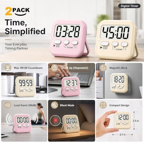 Antonki 2 Pack Digital Timer for Kids Classroom Kitchen Timers for Cooking - Image 4
