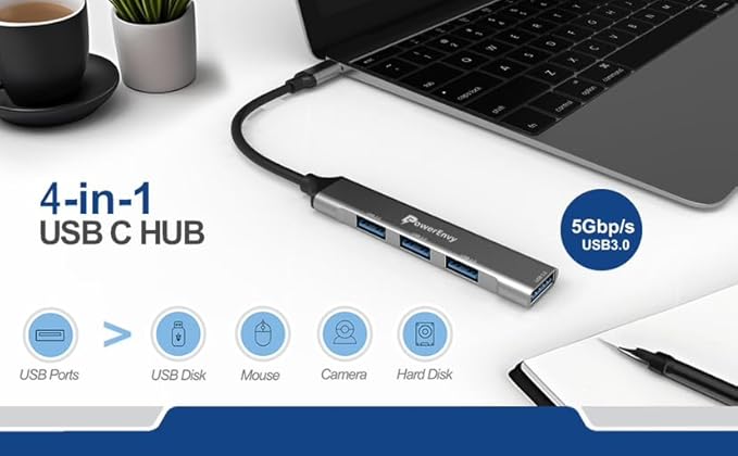 Travel USB HUB, USB C to USB Adapter Multiport Data HUB with 4 USB Ports (3 USB2.0 and 1 USB3.0) 5Gbps USB Data Transfer Port for MacBook,iPad Pro/Air,XPS,MateBook and More Type C Devices