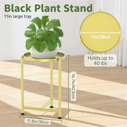 LASZOLA Metal Small Plant Stand Indoor Tall with 11 Inch Large Tray, Gold - Image 2