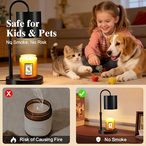 Dreamholder Electric Candle Warmer Lamp with Timer, Dimmable Candle Lamp with Adjustable Height, Wax Melter for Jar Candles Wood Base Floral Home Decor Gifts for Women Mom, Black - Image 6